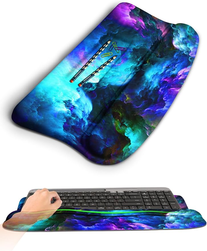 Ergonomic Wave Wrist Rest with Keyboard Stand, Cushioned Palm Rest, Comfortable Integrated Memory Foam for Natural Typing and Relieve Wrist Pain, Nebula