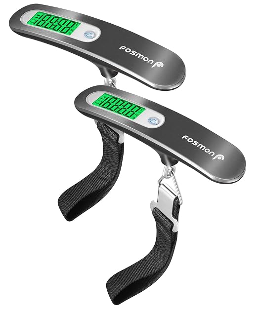 Fosmon Digital Luggage Scale, Backlight Baggage Scale, 2 Pack Silver | 110lbs Max Capacity, LCD Backlight Display, Tare Function, Stainless Steel Hanging Scale, Travel Baggage Essentials