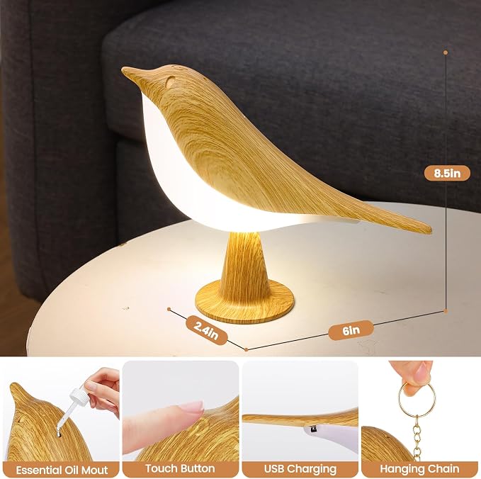 2Pack Small Cute Bird Table Lamp, Touch Bird Night Light, Cordless Bedside Lamp, Desk Lamp for Reading, 3-Way Dimmable USB Rechargeable Battery 2600mAh Nightstand Lamp for Bedroom, Home/Office Decor