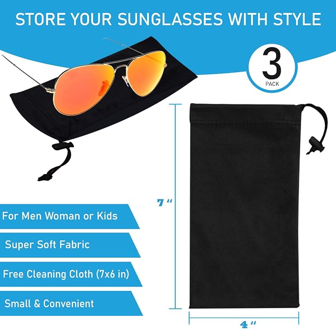Mamlyn Premium Quality Microfiber Sunglasses Pouch With Spring Fastener