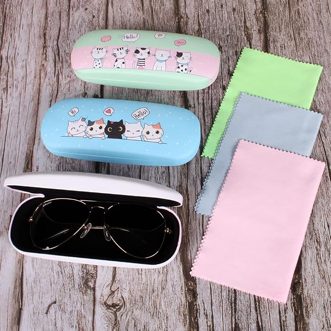 ADBGV Cute Stylish Hard Shell Eyeglasses Cases Protective Case Storage Box With Glasses Cloth Eyeglass Strap for Girl Teen