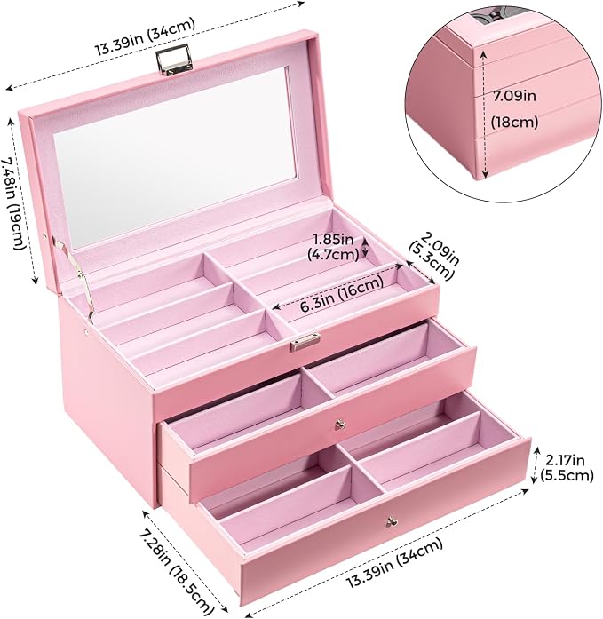 ProCase 3-layer Sunglasses Storage Organizer, 18 Slots Leather Sunglass Box Multiple Pairs Eyeglass Cases Eye Glass Eyewear Display Holder for Men Women -Pink