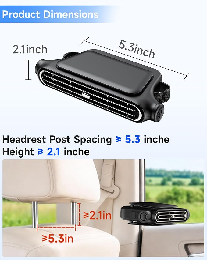 ViSSKO 2026 Car Fan for Backseat, USB Invisible Car Headrest Cooling Fan for Kids Replace Ventilated Seats with 3 Speeds Fit in Most Cars Vehicle Jeep Van RV Truck