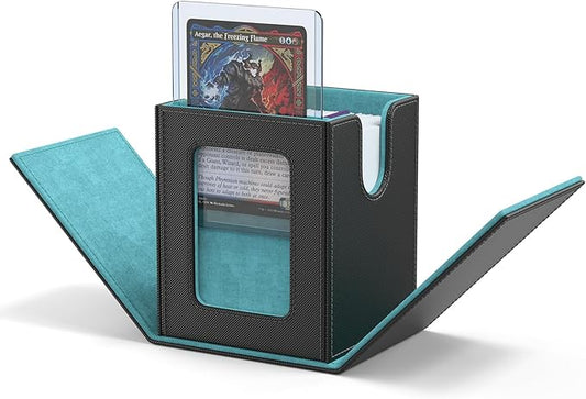 ZLCA MTG Deck Box with Commander Window Display, Commander Deck Box Holds 100 Double-Sleeved Cards Suitable for Magic the Gathering/TCG/CCG/PTCG/EDH/Sport Cards (Grey&Blue)