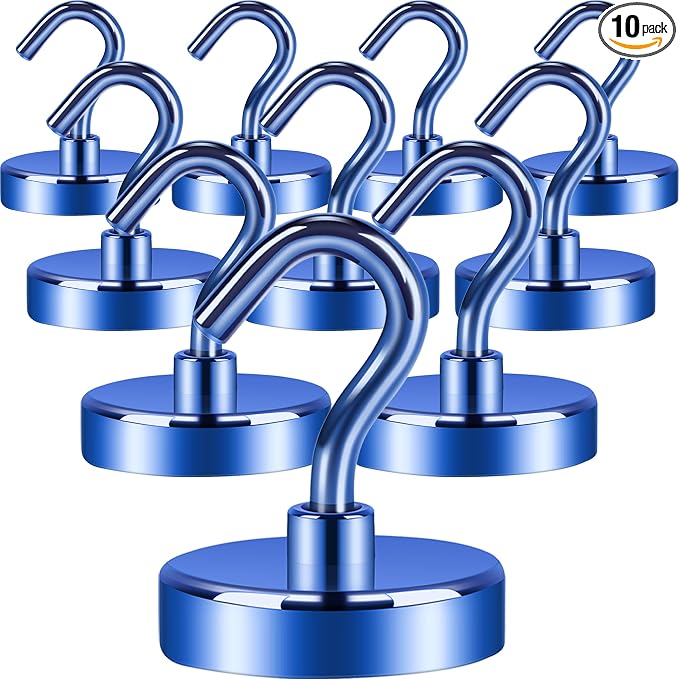 Neosmuk Magnetic Hooks, Heavy Duty 85lb+ Strong Magnet Hook for Cruise Cabins, Cruise Essentials 2026 for Hanging, Metal Wall Refrigerator Hangers (Navyblue, 10 Pack)