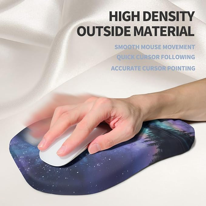 Ergonomic Raised Mouse Pad Wrist Support with Bilateral Slope Memory Foam Mousepad for Wrist Rest and Carpal Tunnel Pain Relief 11.8x7.9〃 Aurora Starry Night