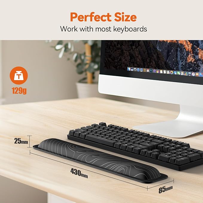 TECKNET Wrist Rest for Computer Keyboard Ergonomic, 1 in Thick, 17x3.3 in | Thicken Memory Foam, Typing Pain Relief, Wrist Support Pad for Keyboard, Comfort for Home/Office/Work, Anti-Slip Rubber Base