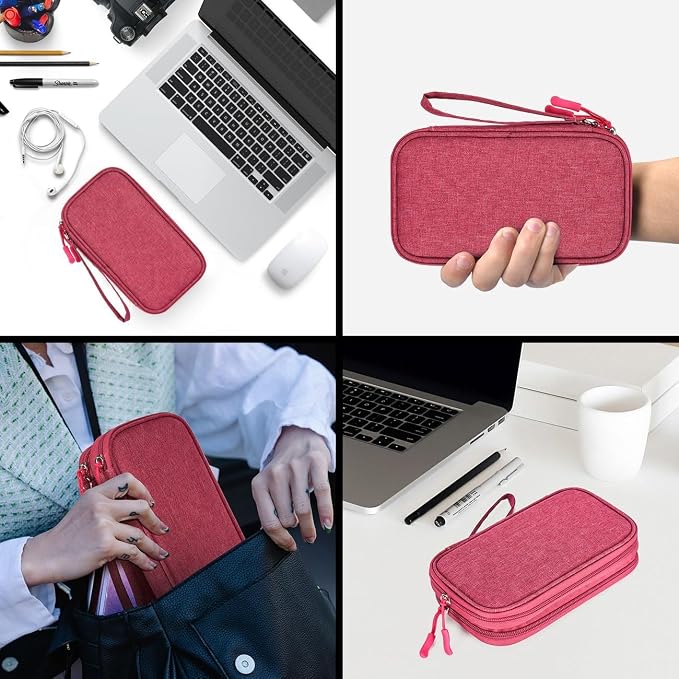 CAOODKDK Electronic Organizer Travel Cable Accessories Bag, Electronic Organizer Case, Waterproof Electronic Accessories Organizer Bag for Power Bank, Charging Cords, USB Cable (Rose Red)