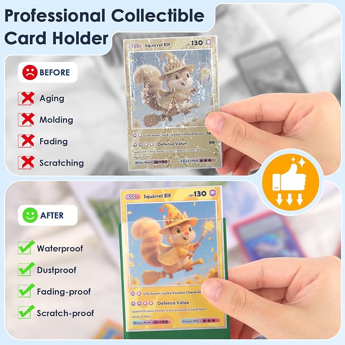 Kitoyz 500Pcs Trading Card Sleeves, Matte Top Loading Sleeves for Standard Cards 2.5Inch X 3.5Inch, Card Protector Sleeves for Baseball Card,Sports Cards,Game Card (5 Colors)