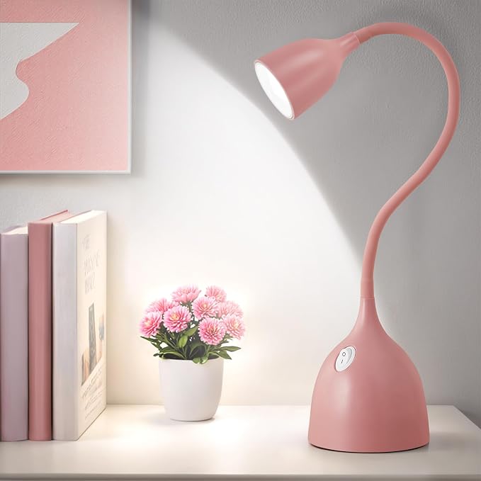 EJIAXIN Gooseneck Desk Lamp 360° LED Flexible Reading Light Small Desk Lamps for Small Spaces Home Office Bedroom College Dorm Desk Bookshelf Nightstand Table Lamp (Pink)