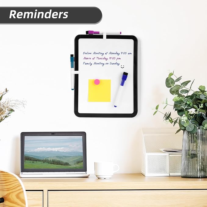 VUSIGN Magnetic Dry Erase Board, 8.5 x 11 Inches White Board, Black | Includes 4 Dry Erase Markers, Small Mini White Board for Students Fridge Wall Locker