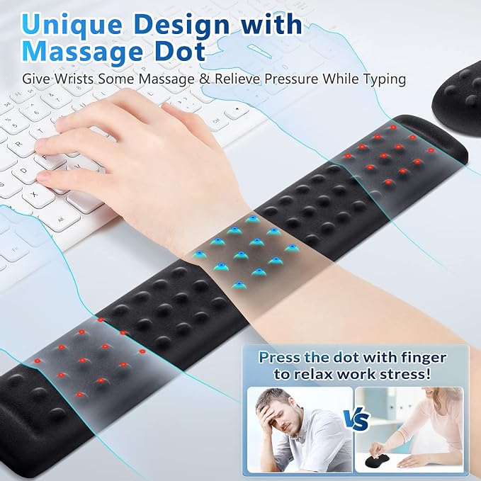 Gimars Upgraded Keyboard Wrist Rest with Massage Dot, Ergonomic Wrist Pad for Pressure Release & Wrist Massage, Soft Memory Foam Wrist Support for Pain Relif, Full Size for Computer,Home,Office,Gaming