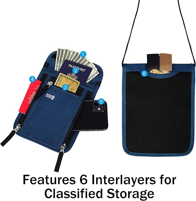 Travel Pouch Neck Wallet Family Passport Holder Organizer Case with RFID Blocking | Family Passport Holder