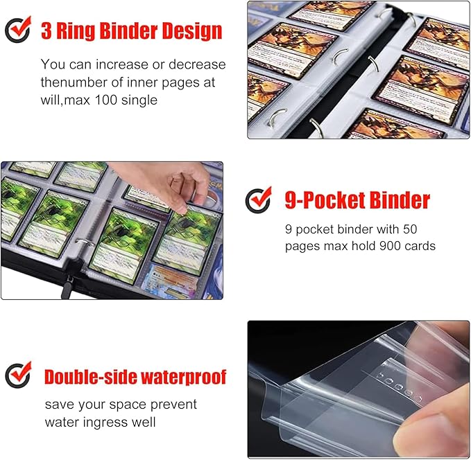 900 Pockets Custom Card Binder, DIY Anime Sports Cover Design, Portable Waterproof Storage Album with Removable Sleeves for Baseball Football Soccer One Piece Cards Collectors