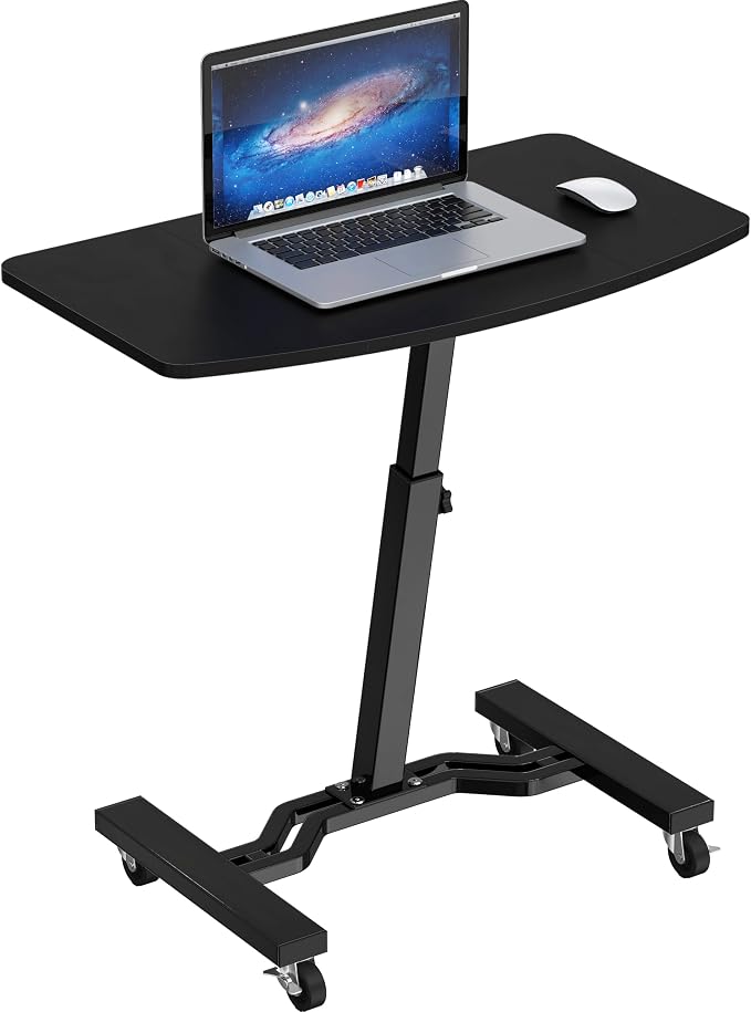 SHW Mobile Height Adjustable Laptop Rolling Cart w/Lockable Wheels, Black | Height Adjustable from 28" to 33"