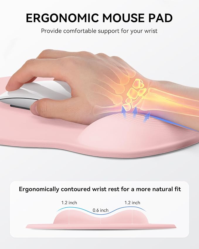 Mouse Pad with Wrist Rest for Desktop Large Ergonomic Mouse Mat(Coral Pink) | 10.6''L x 9''W Size, Gel Wrist Support, Non-slip Base, Washable Surface, Laptop Mousepad