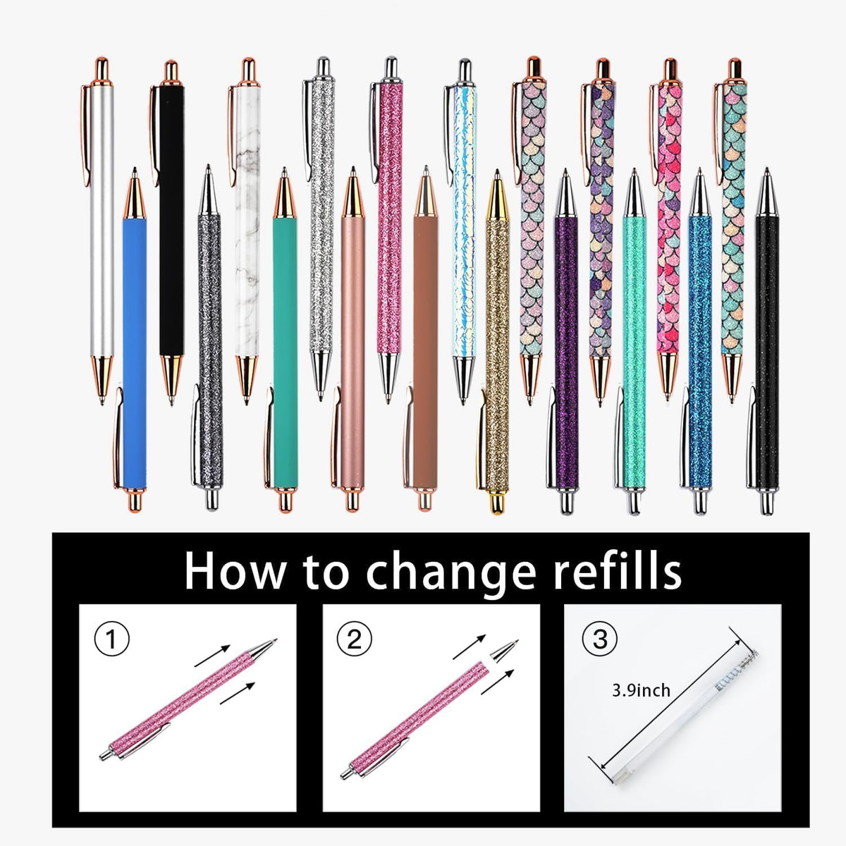 YOUMI 3.9inch 10 Pcs Black Ink Refills, Ink Tip 1.0 mm (Black Refills)