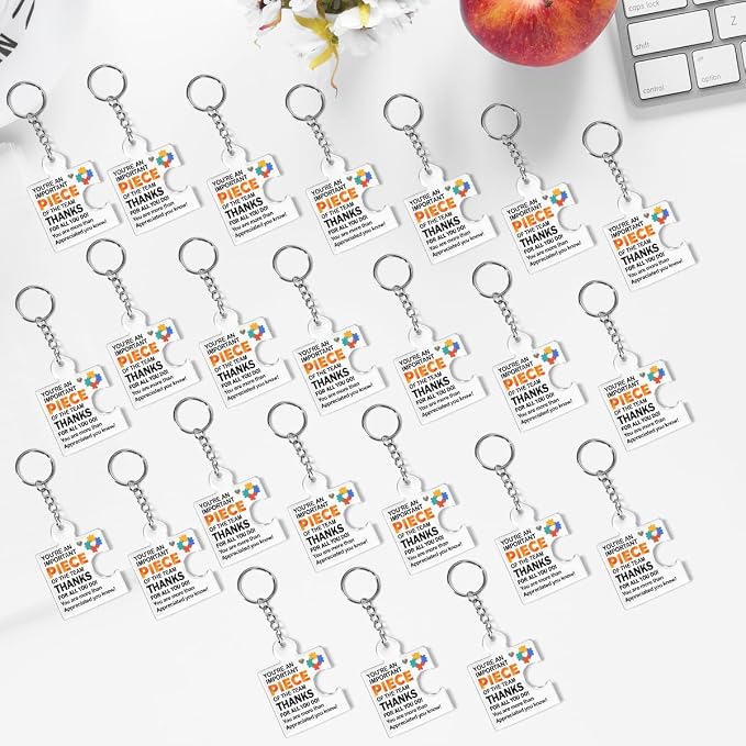 Team Appreciation Gifts Bulk Thank You Keychains for Coworkers | Gift Set for Employee, Staff, Teachers, Teamwork Puzzle Piece Keyring, Acrylic