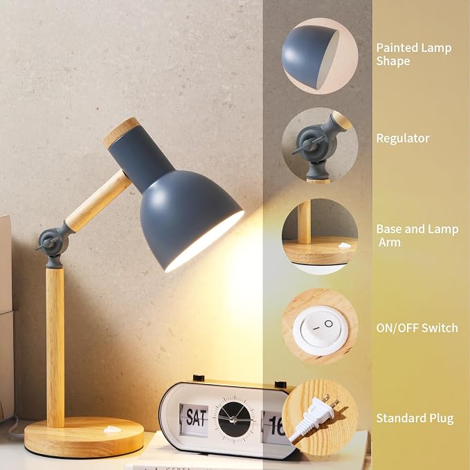 Adjustable Wooden Arm Desk Lamp, Table Lamp for Reading office Bedroom | Dorm Lamp,Bedside Lamp,Reading Lamp,Lamp for Home Office