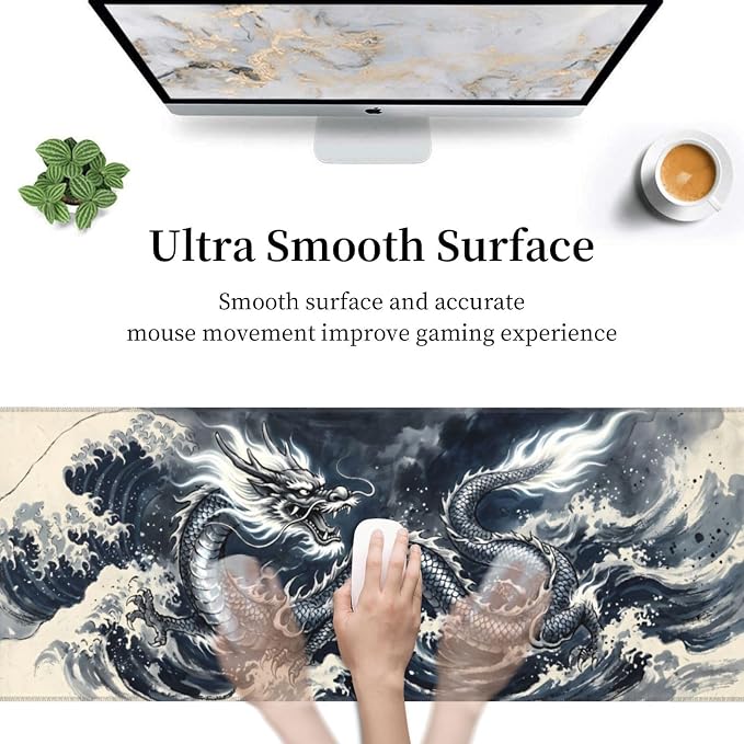 Dragon Wave Gaming Mouse Pad Large Extended Desk Mat Non-Slip Rubber Base Keyboard Pad with Stitched Edges for Office Gaming 31.5x11.8 in