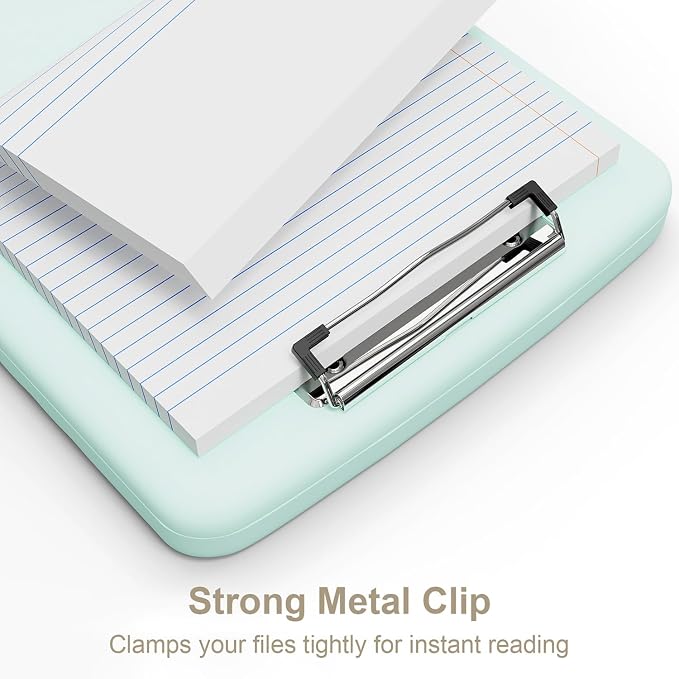 Piasoenc Clipboard with Storage, 8.5 x 11 Clip Board with Pen Holder, Blue | High Capacity, Heavy Duty Plastic Organization Box for A4 Legal Paper Folder, Folio & Side-Opening Nurses, Teachers, Student