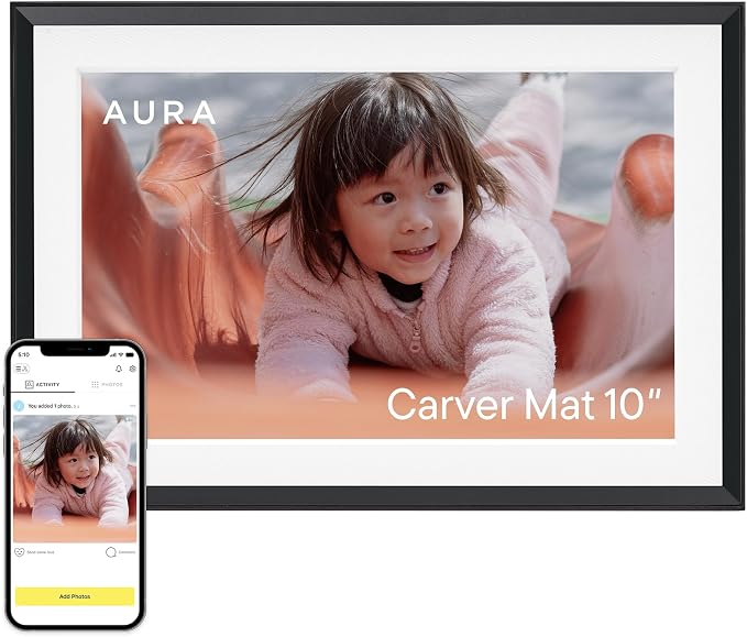 Aura 10" HD WiFi Digital Picture Frame – Free Unlimited Cloud Storage – Send Photos from Phone – No Subscription – Auto On/Off – Gift for Parents & Grandparents (Gravel Mat, 10")