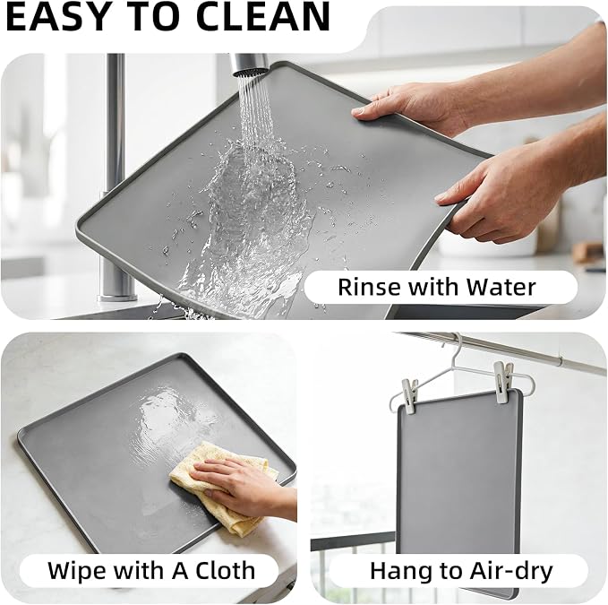 Water Cooler Mat 19.7x19.7 Inch - Soft Silicone Mat with Raised Edges, Waterproof Silicone Tray to Prevent Leak & Floor Damage, Anti-Slip Pad for Mini Fridge, Humidifier, Ice Maker, Gray