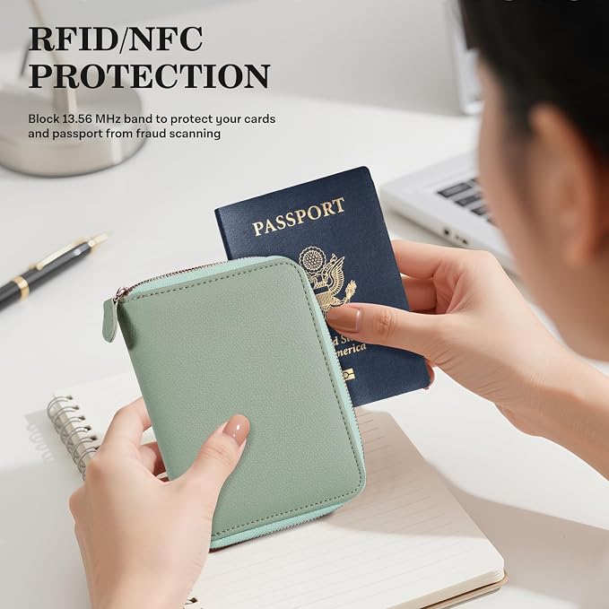CoBak Passport Holder Cover with Safe Zipper Closure | Premium Passport Wallet for Travel, RFID Blocking Card Case, Waterproof Travel Accessories for Women