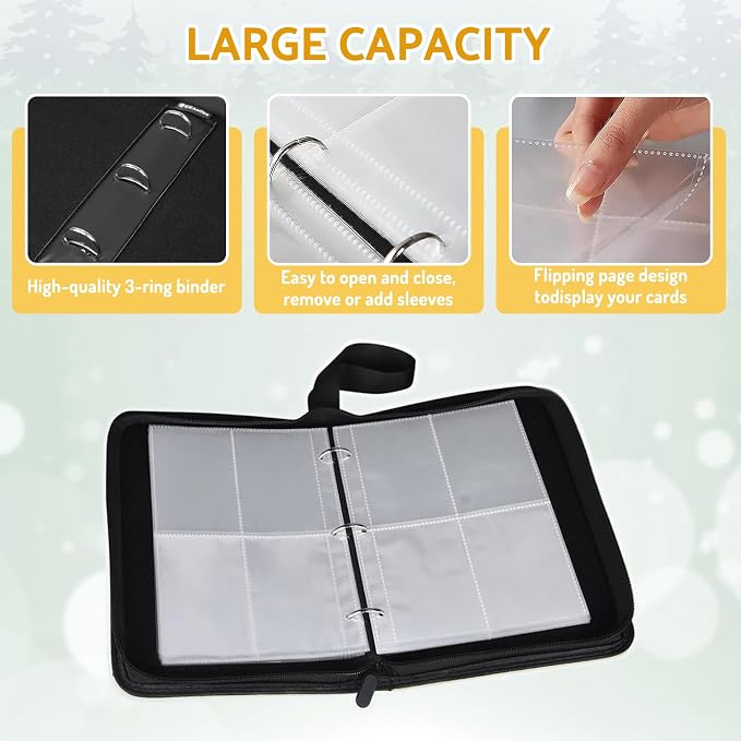 Sports Card Binder Holder 480 Pockets with 60 Removable Sleeves, Portable Sports Trading Cards Binder Album Collector Organizer Protectors with Zipper,Waterproof