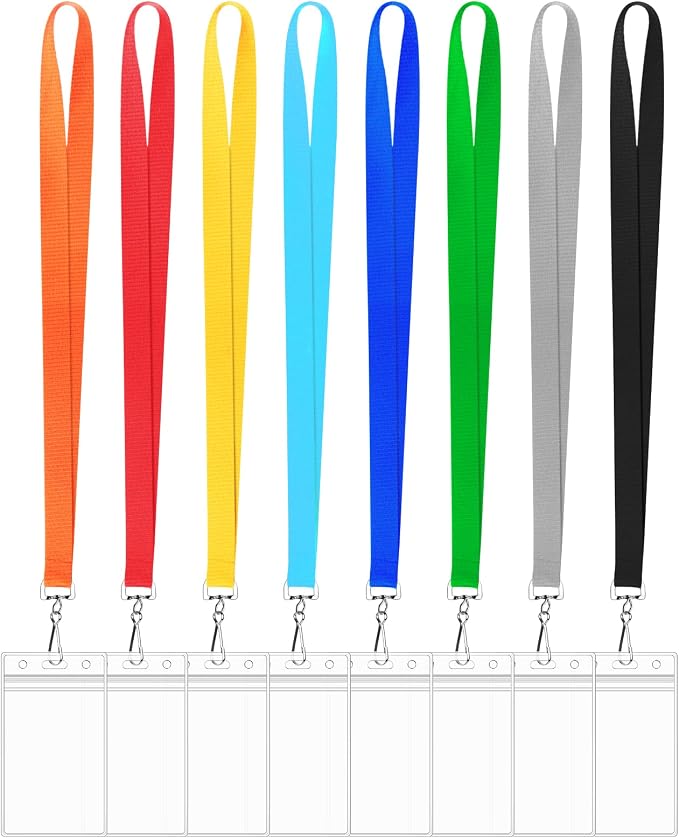8 Pack Cruise Lanyard with Waterproof ID Card Holder, Colorful Solid Color Durable Badge Card and Carnival Sail (Assorted Rainbow 8 Colors)