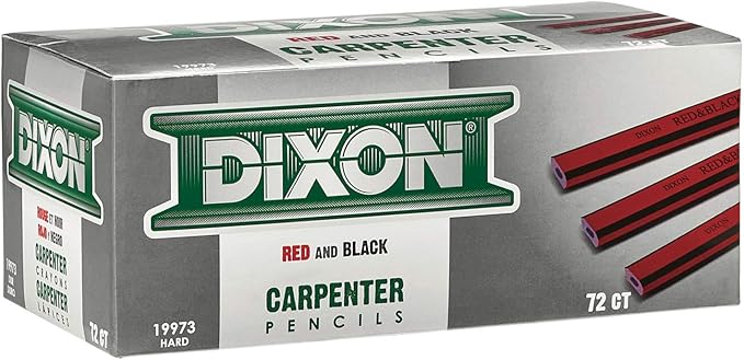 DIXON Industrial Carpenter Pencils, Hard Graphite Core, Red/Black, 7", 12-Pack (19973)