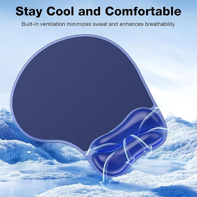 Gel Mouse Pad with Wrist Rest, Ergonomic for Laptop, Non-Slip Base | Cooling Gel Comfort, Soft Squishy Wrist Support, Easy to Clean, Non-Slip PU Base, for Office & Home Desk Blue