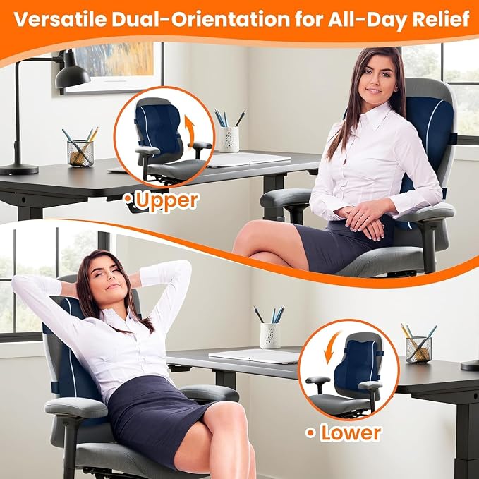 CloudBliss Lumbar Support Pillow, Memory Foam for Office, Standard, Blue | Ergonomic High-Density Memory Foam, Adjustable Straps, Washable Mesh Cover, Lower Back Support for Office, Gaming & Car Seat
