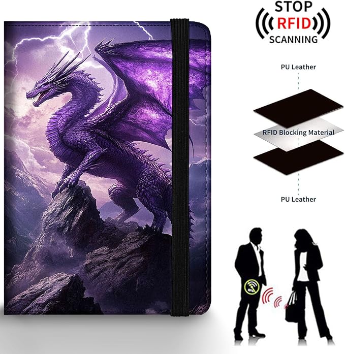 Passport Holder Wallet Cover Case,RFID Blocking Passport Cover,Large Capacity Travel Wallet with Multi Card Slots (Purple Dragon)