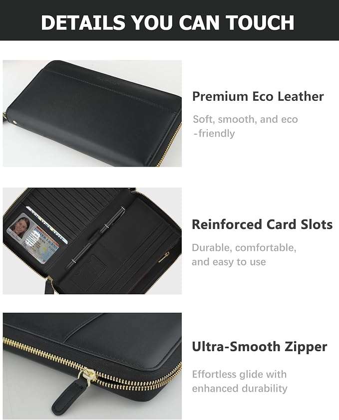 Large Travel Wallet for Women | RFID Blocking Zipper Wallet,Passport Holder Clutch with Wristlet