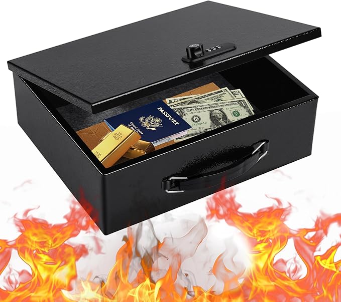 Fireproof Safe Lock Box Metal, Fire Proof Safe for Home Documents, Portable Security Box with Dual Combination and Key Lock for Personal Items,Passport, Money, X Large 13.2" x 11" x 4.13"