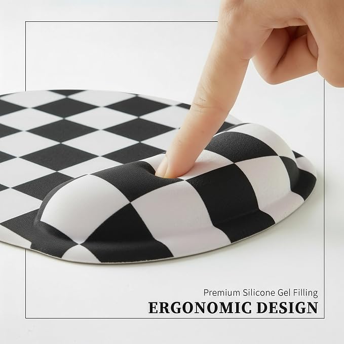 Ohocut Black White Checkered Mouse Pad with Gel Wrist Rest, Wrist Support, Ergonomic Desk Accessories for Women, Office Laptop Gaming Decor, Cute Aesthetic Check Design