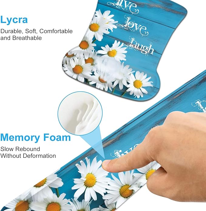 Keyboard Wrist Rest and Mouse Wrist Rest Pad with Coaster,Made of Memory Foam,Ergonomic Support,Easy Typing & Pain Relief,for Home Office Working Studying,Daisy Flowers Quote Live Love Laugh