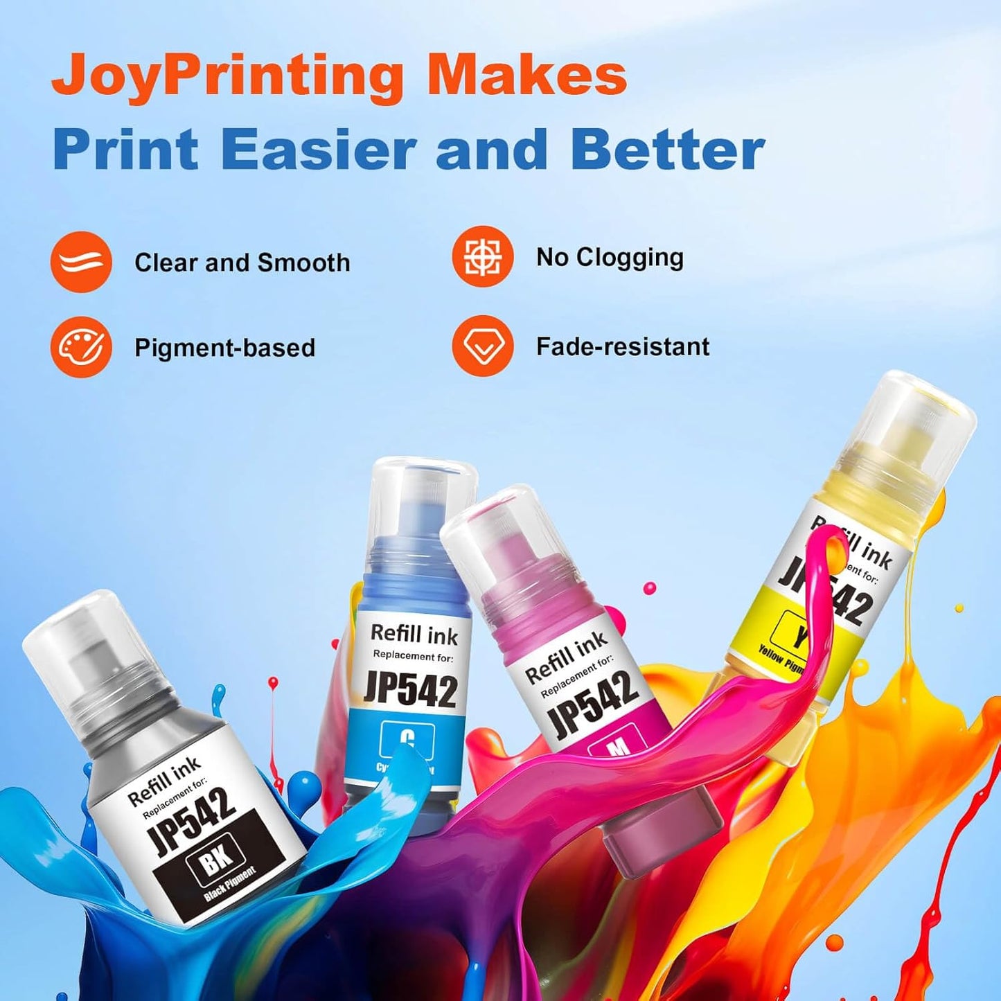 542 Ink Refill Bottles Compatible 542 Ink Bottles T542 Ink Use with ET-5800 ET-5850 ET-5880 ET-16600 ET-16650 ET-5150 ET-5170 ET-5180 ST-C8000 ST-C8090 (4 Pack, Pigment)