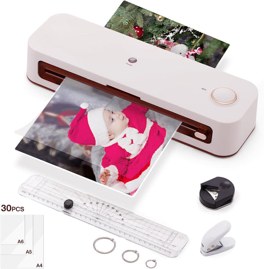BISOFICE 4 in 1 A4 Laminator Machine Set, Multifunctional Rapid Heating Lamination with Paper Cutter, Trimmer Rounder, 30 Laminating Pouches Suitable for A4/A5/A6 for Home Office School Supplies