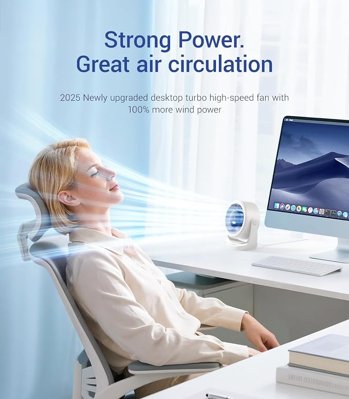 Diveblues USB Desk Turbo Fan, Ultra-Quiet Mini Desk Fan, Powerful Wind, LED Display, 5 Speed, 360° Rotating Small Portable Fan for Home, Office and Outdoor Cool Tech Gadgets - TurboBreeze