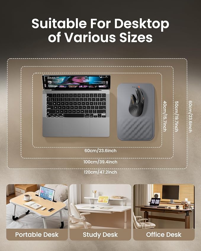 ProtoArc MP50 Ergonomic Mouse Pad with Wrist Support, Lycra Surface, Gray | 8° slope & massage points, soft memory foam, Large 12x8 Inches, Non-slip base. Relieves wrist strain for office & home