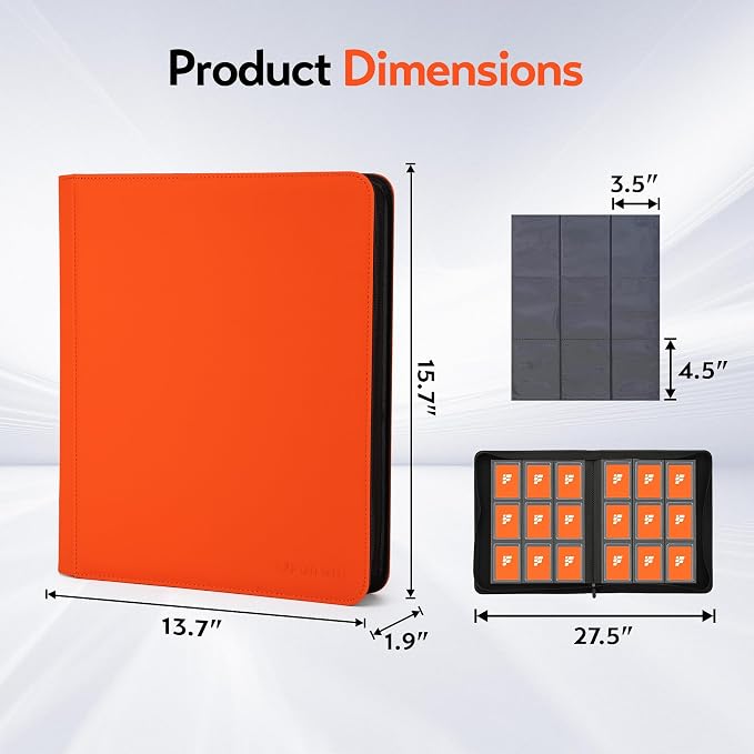 Top Loader Binder,Holds 288 Cards in 3"x4" Toploaders, Trading Card Binder 9 Pocket for TCG, MTG, YGO, Game Cards, Sports Cards(Orange)