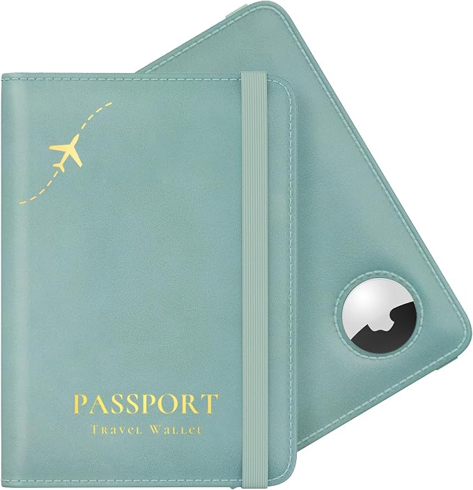 Stouchi AirTag Passport Holder – Slim RFID Travel Wallet | Ultra-slim, Waterproof PU Leather, 5 Card Slots, RFID Blocking, AirTag Slot – Perfect for US Passports, Snug for EU