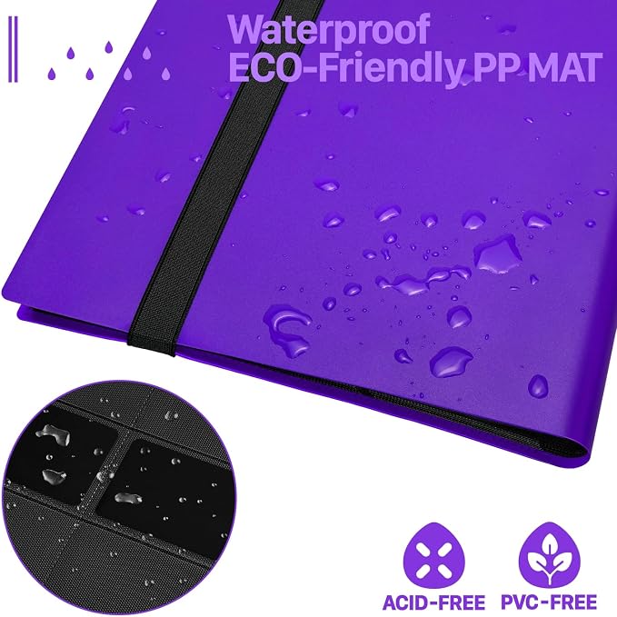 【2026】Trading Card Binder 9 Pocket, Premium Sports Collection Binder Game Cards Book with Sleeves Side Loading, Anti-open Strap Double Sided Waterproof 360 Card Folder
