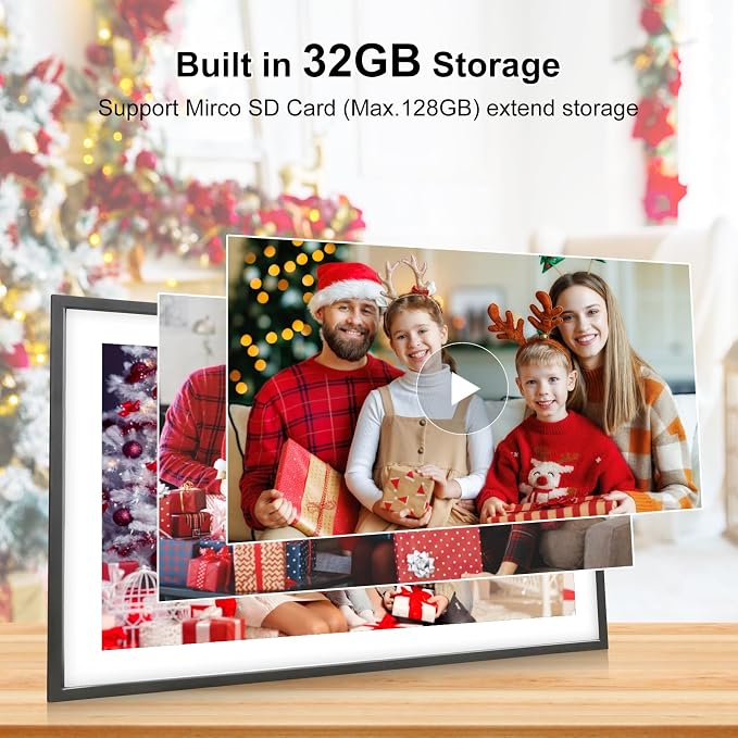 Digital Picture Frame 15.6 Inch Large Frameo Digital Photo Frame，32GB, 1920 * 1080 IPS HD Touch Screen, Electronic Picture Frame IPS Touch Screen with Auto-Rotate, Frameo Digital Frame WiFi(Black)