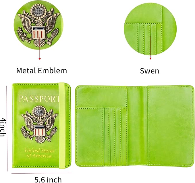 Passport Holder and Card Slot Combo RFID Blocking Leather Travel Passport Wallet for Men and Women US Passport Cover, Green