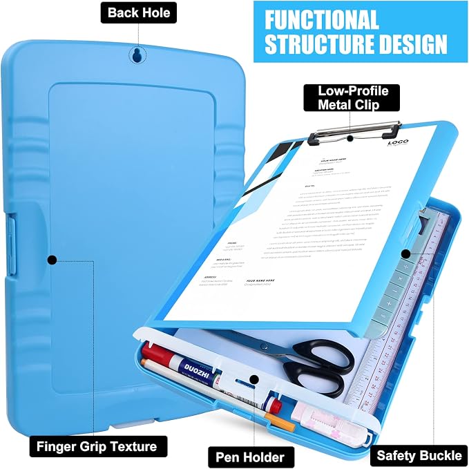Blue Clipboard with Storage,Clip Boards 8.5x11 with Pen Holder,Letter Size | High Capacity A4 Nursing Plastic Clipboard Folder Case,Side Opening Contractor Clipboard for Women Teachers,School Office