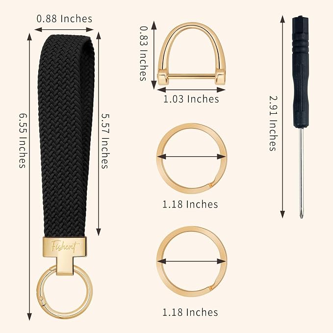 Fishent Stretchy Wristlet Keychain, Cute Key Chain, Woven Wrist Lanyard for Car Keys with 3 Keyrings and D-ring for Women Men