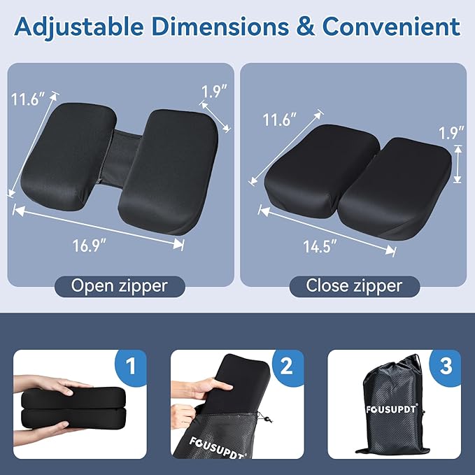 Adjustable Seat Cushion, Memory Foam Office Chair Cushion, Car Seat Cushion, Foldable Travel Cushion for Tailbone Pain, Sciatica Pain Relief, Lifting Cushion for Sitting, Driving, Traveling(Small)